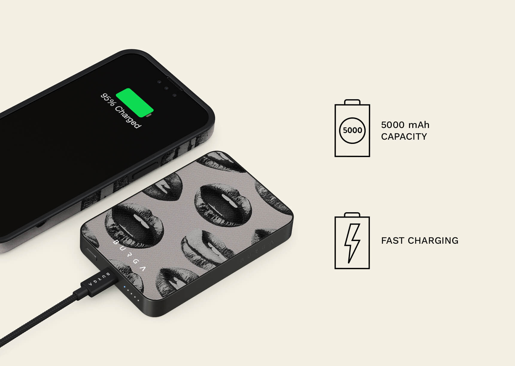 Seven Seas MagSafe Compatible Wireless Powerbank 5000mAh capacity BURGA